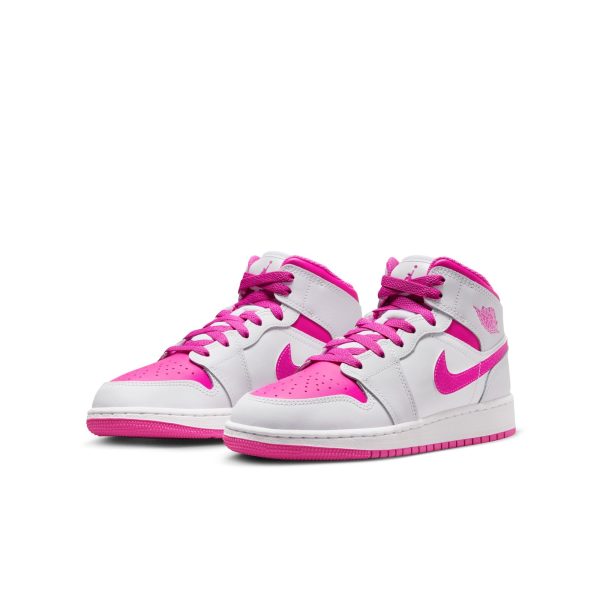 Big Kid s Air Jordan 1 Mid - IRIS WHISPER FIRE PINK-WHITE Online now