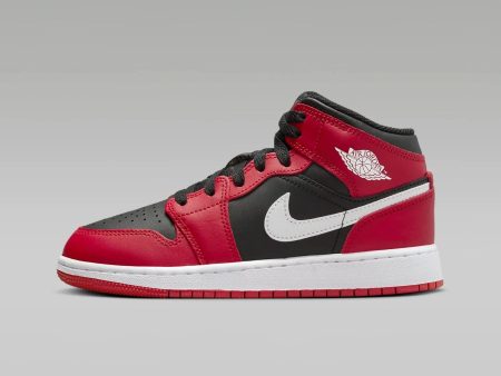 Big Kid s Air Jordan 1 Mid - BLACK WHITE-GYM RED Hot on Sale