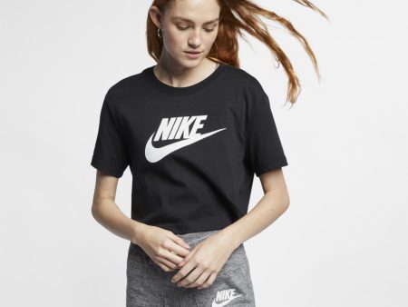 Nike Sportswear Essential Women s Cropped Logo T-Shirt - BLACK WHITE For Sale