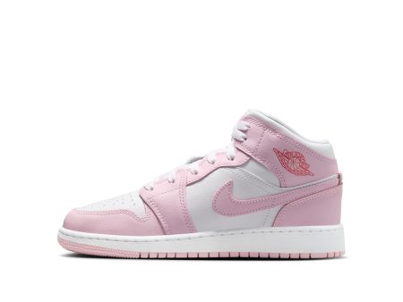 Big Kid s Air Jordan 1 Mid- PINK FOAM  WHITE-FIRE RED Sale