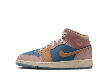 Big Kid s  Jordan 1 Mid - AEGEAN STORM HEMP-PINK OXFORD Fashion