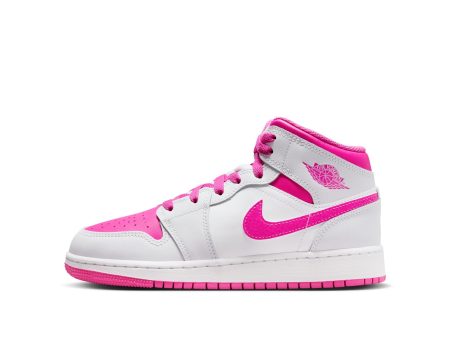 Big Kid s Air Jordan 1 Mid - IRIS WHISPER FIRE PINK-WHITE Online now