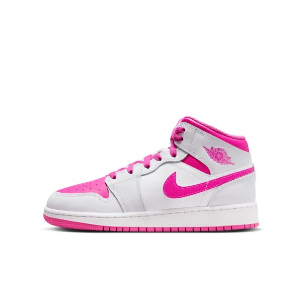 Big Kid s Air Jordan 1 Mid - IRIS WHISPER FIRE PINK-WHITE Online now