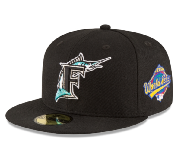 FLORIDA MARLINS WORLD SERIES BLACK WOOL 59FIFTY FITTED For Sale