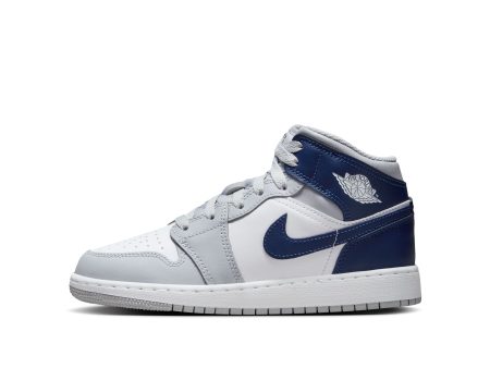 Big Kid s Air Jordan 1 Mid - WHITE MIDNIGHT NAVY-WOLF GREY Sale