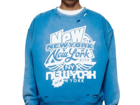 Purple Brand Oversized Crewneck- NYC STACK BLUE on Sale