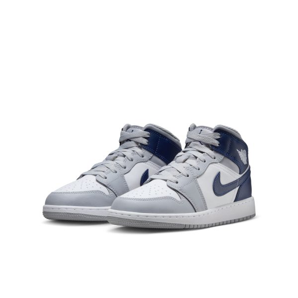 Big Kid s Air Jordan 1 Mid - WHITE MIDNIGHT NAVY-WOLF GREY Sale