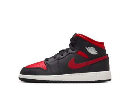 Big Kid s Air Jordan 1 Mid- BLACK VARSITY RED-SUMMIT WHITE Online Sale