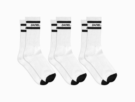 3 pack logo stripe b-ball socks   cream + black Online